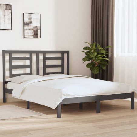 vidaXL Estructura de cama de madera maciza de pino gris 160x200 cm