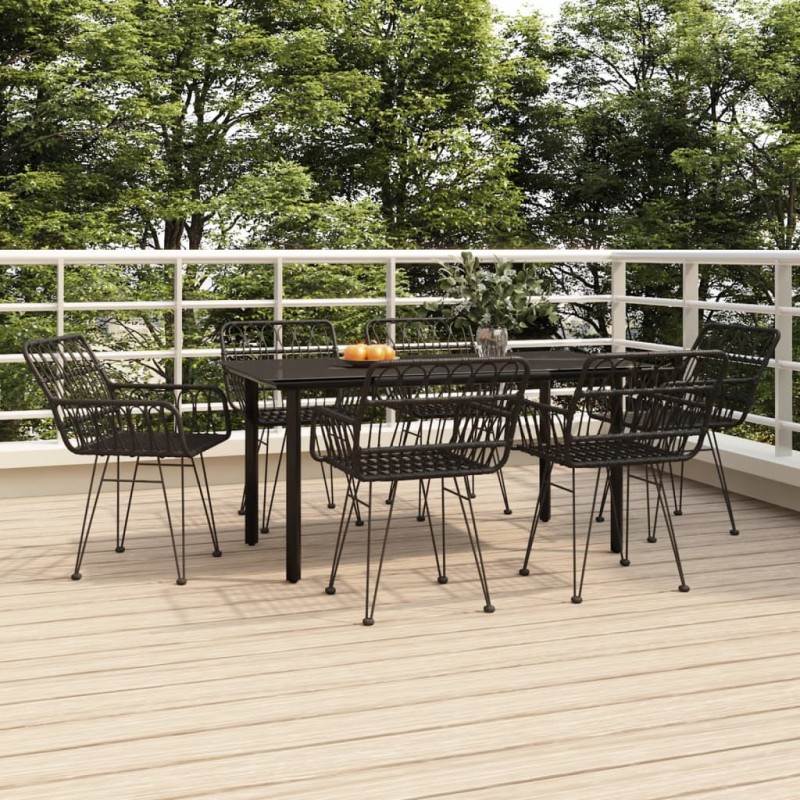 vidaXL Juego de comedor de jardín 7 piezas ratán sintético negro vidaXL Juego de comedor de jardín 7 piezas ratán sintético negro