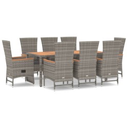 vidaXL Set comedor jardín 9 pzas y cojines ratán sintético gris