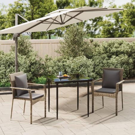 vidaXL Set comedor jardín 3 pzas y cojines ratán sintético negro gris