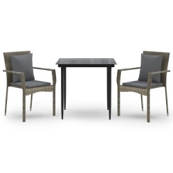 vidaXL Set comedor jardín 3 pzas y cojines ratán sintético negro gris