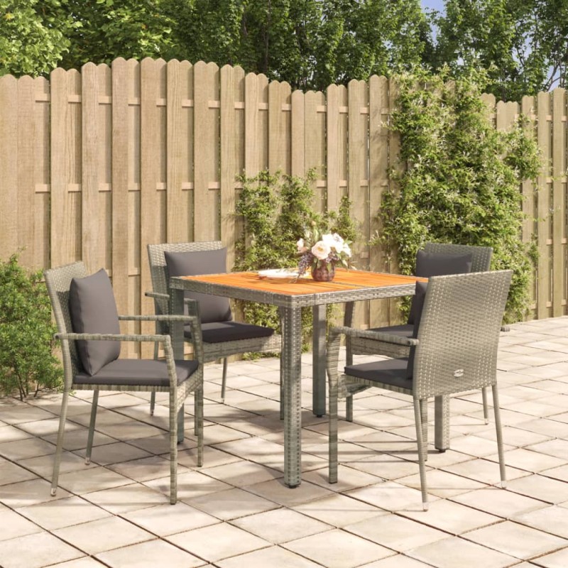 vidaXL Set comedor de jardín 5 piezas con cojines ratán sintético gris vidaXL Set comedor de jardín 5 piezas con cojines ratán sintético gris