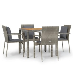vidaXL Set comedor de jardín 5 piezas con cojines ratán sintético gris