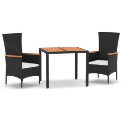 vidaXL Set comedor de jardín 3 pzas con cojines ratán sintético negro