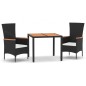 vidaXL Set comedor de jardín 3 pzas con cojines ratán sintético negro