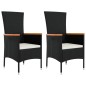 vidaXL Set comedor de jardín 3 pzas con cojines ratán sintético negro