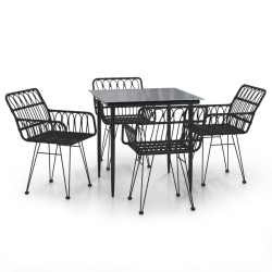 vidaXL Juego de comedor de jardín 5 piezas ratán sintético negro