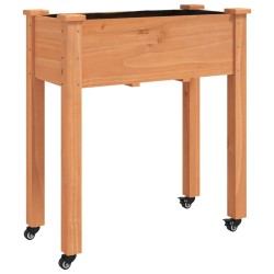 vidaXL Jardinera con forro y ruedas madera de abeto marrón 71x37x80 cm