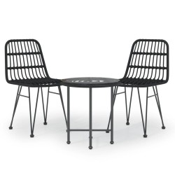 vidaXL Juego de comedor de jardín 3 piezas ratán sintético negro