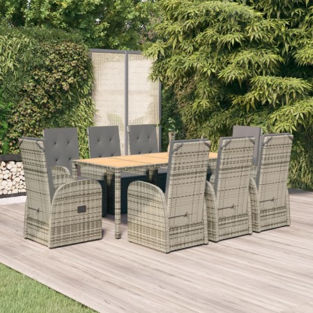 vidaXL Set comedor jardín 9 pzas y cojines ratán sintético gris