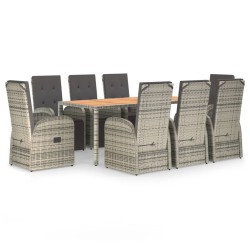vidaXL Set comedor jardín 9 pzas y cojines ratán sintético gris