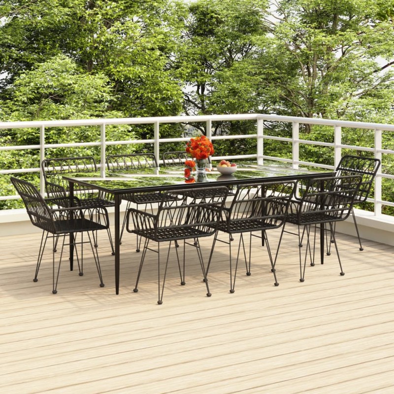 vidaXL Juego de comedor de jardín 9 piezas ratán sintético negro vidaXL Juego de comedor de jardín 9 piezas ratán sintético negro