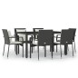 vidaXL Set de comedor de jardín 7 pzas y cojines ratán sintético negro vidaXL Set de comedor de jardín 7 pzas y cojines ratán sintético negro