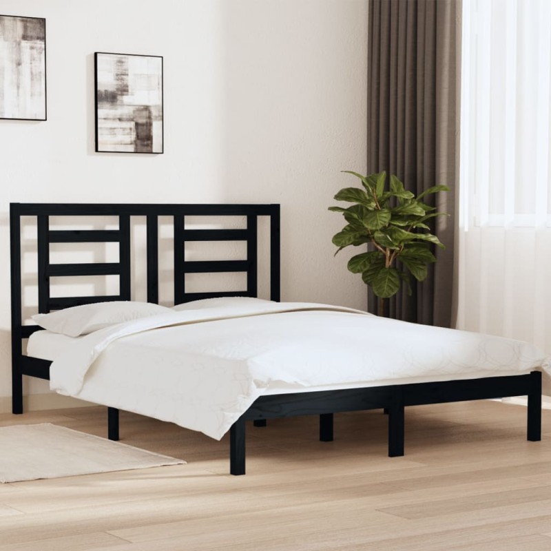 vidaXL Estructura de cama de madera maciza de pino negra 160x200 cm vidaXL Estructura de cama de madera maciza de pino negra 160x200 cm