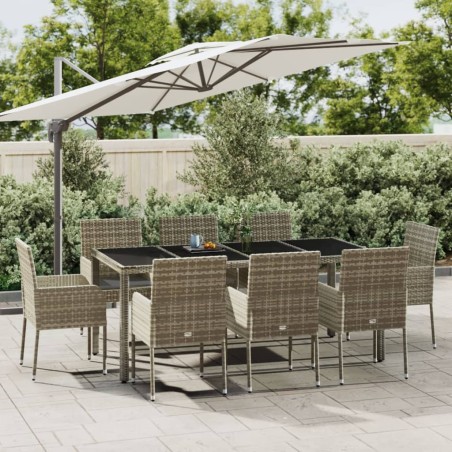 vidaXL Set comedor jardín 9 pzas y cojines ratán sintético gris