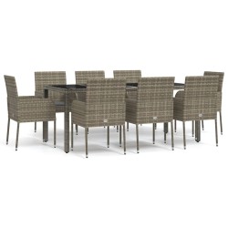 vidaXL Set comedor jardín 9 pzas y cojines ratán sintético gris