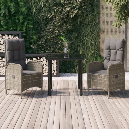 vidaXL Set comedor jardín 3 pzas y cojines ratán sintético negro gris