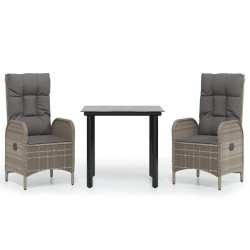 vidaXL Set comedor jardín 3 pzas y cojines ratán sintético negro gris