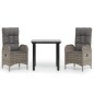 vidaXL Set comedor jardín 3 pzas y cojines ratán sintético negro gris