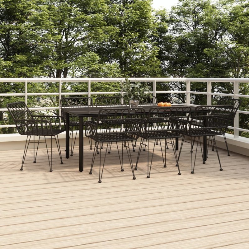 vidaXL Juego de comedor de jardín 9 piezas ratán sintético negro vidaXL Juego de comedor de jardín 9 piezas ratán sintético negro