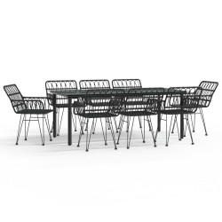 vidaXL Juego de comedor de jardín 9 piezas ratán sintético negro