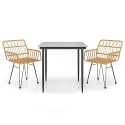 vidaXL Juego de comedor de jardín 3 piezas ratán sintético