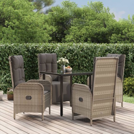 vidaXL Set comedor jardín 5 pzas y cojines ratán sintético negro gris