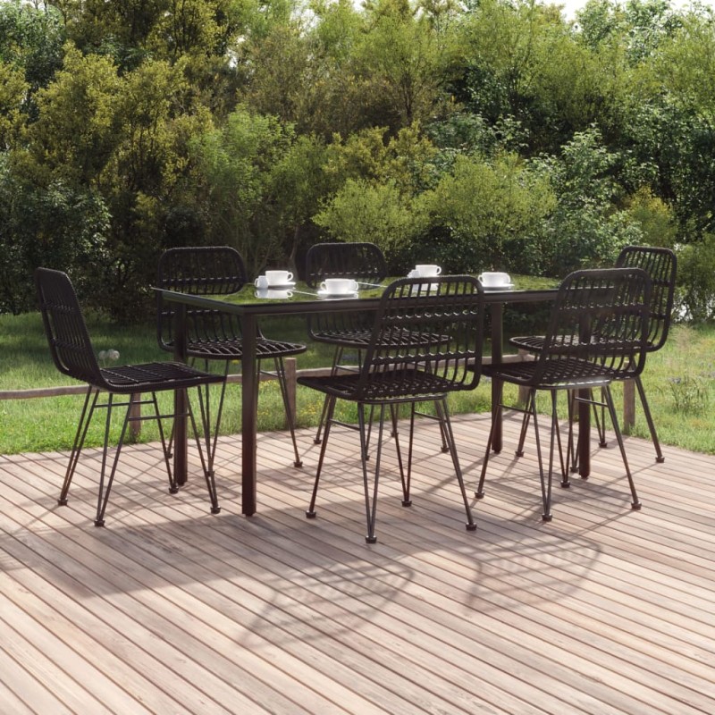 vidaXL Juego de comedor de jardín 7 piezas ratán sintético negro vidaXL Juego de comedor de jardín 7 piezas ratán sintético negro