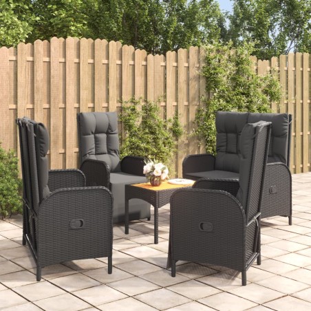 vidaXL Set de muebles jardín 5 pzas con cojines ratán sintético negro