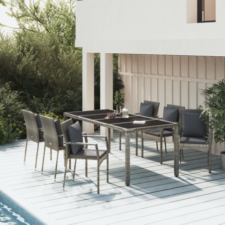 vidaXL Set comedor jardín 7 pzas y cojines ratán sintético gris