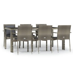 vidaXL Set comedor jardín 7 pzas y cojines ratán sintético gris