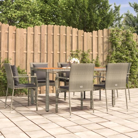 vidaXL Set comedor jardín 7 pzas y cojines ratán sintético gris