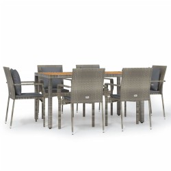 vidaXL Set comedor jardín 7 pzas y cojines ratán sintético gris
