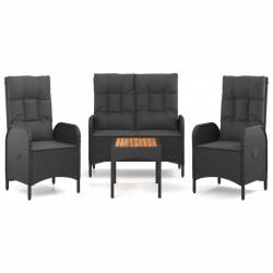 vidaXL Juego comedor jardín 4 piezas con cojines ratán sintético negro