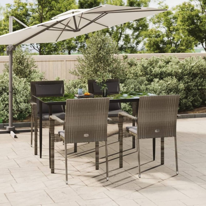 vidaXL Set comedor jardín 5 pzas y cojines ratán sintético negro gris vidaXL Set comedor jardín 5 pzas y cojines ratán sintético negro gris
