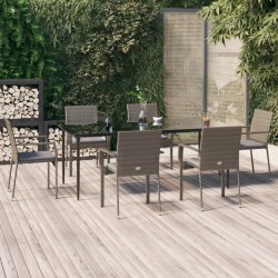 vidaXL Set comedor jardín 7 pzas y cojines ratán sintético negro gris
