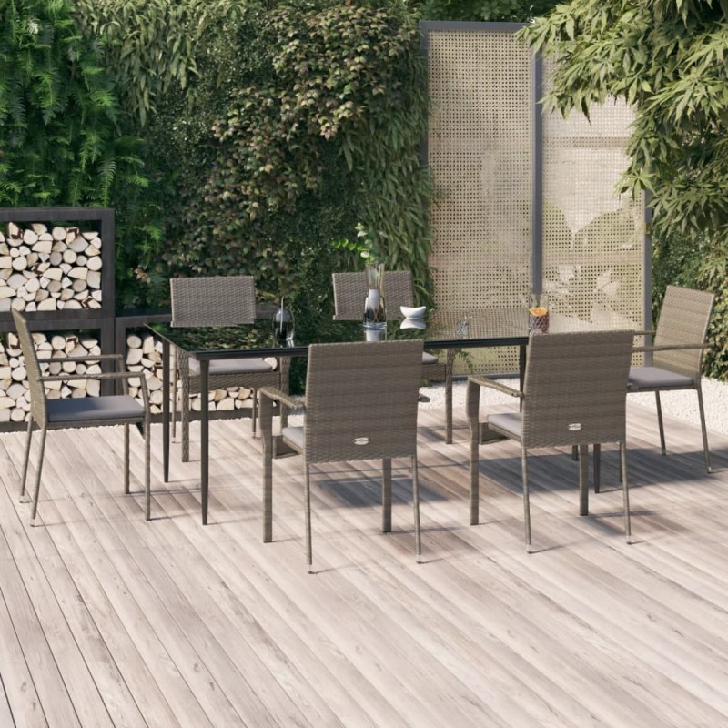 vidaXL Set comedor jardín 7 pzas y cojines ratán sintético negro gris