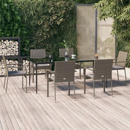 vidaXL Set comedor jardín 7 pzas y cojines ratán sintético negro gris