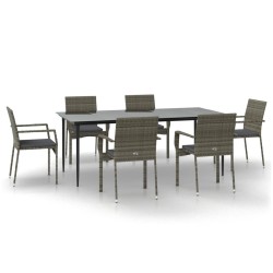vidaXL Set comedor jardín 7 pzas y cojines ratán sintético negro gris