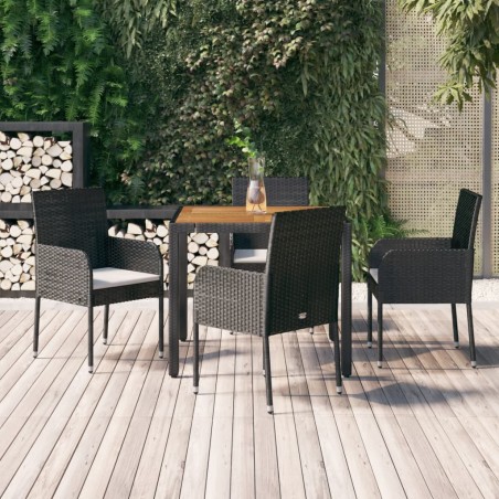 vidaXL Set de muebles jardín 5 pzas con cojines ratán sintético negro