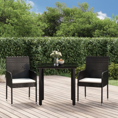 vidaXL Set comedor de jardín 3 pzas con cojines ratán sintético negro