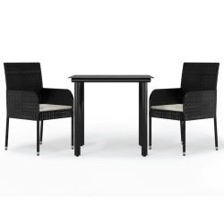 vidaXL Set comedor de jardín 3 pzas con cojines ratán sintético negro