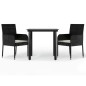 vidaXL Set comedor de jardín 3 pzas con cojines ratán sintético negro