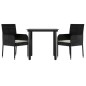 vidaXL Set comedor de jardín 3 pzas con cojines ratán sintético negro