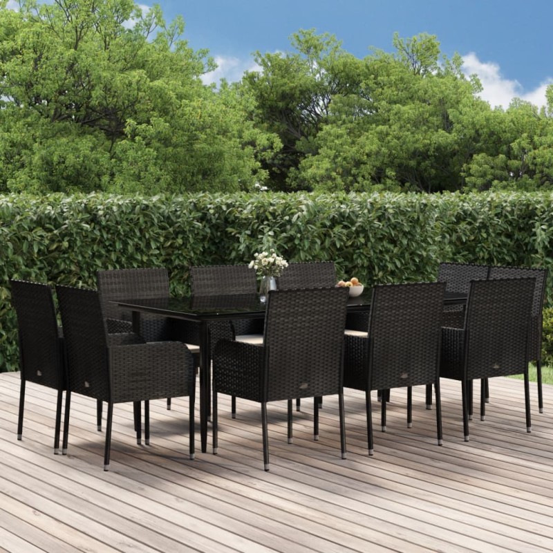 vidaXL Set de comedor jardín 11 pzas con cojines ratán sintético negro vidaXL Set de comedor jardín 11 pzas con cojines ratán sintético negro