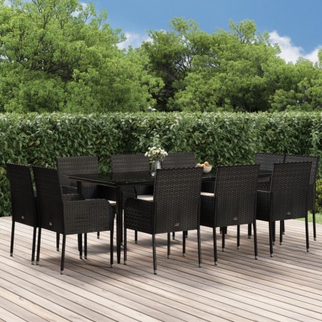 vidaXL Set de comedor jardín 11 pzas con cojines ratán sintético negro