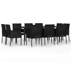 vidaXL Set de comedor jardín 11 pzas con cojines ratán sintético negro