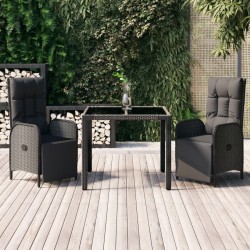 vidaXL Set comedor de jardín 3 pzas con cojines ratán sintético negro