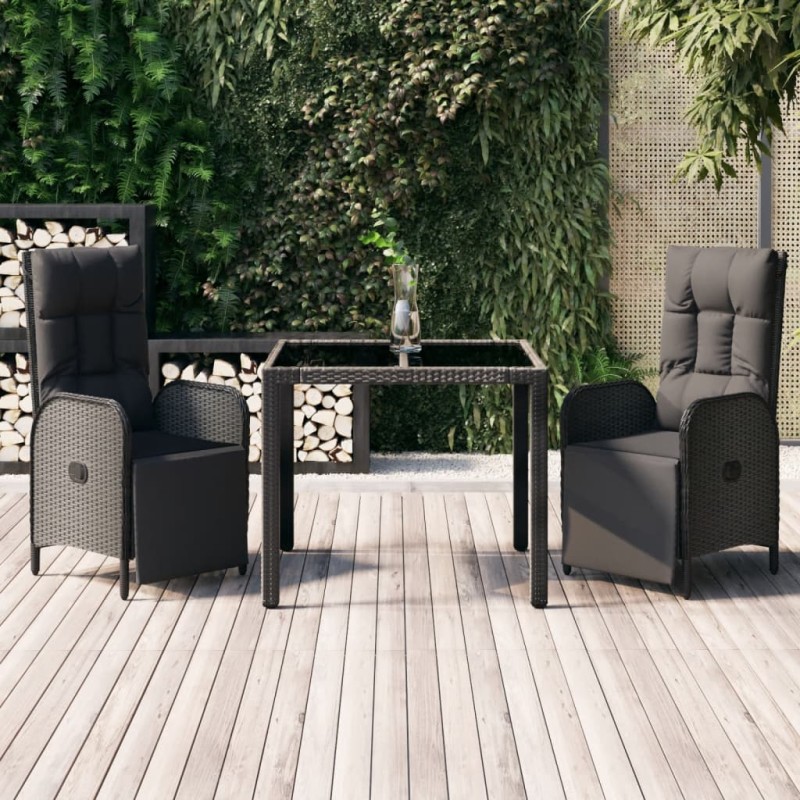 vidaXL Set comedor de jardín 3 pzas con cojines ratán sintético negro vidaXL Set comedor de jardín 3 pzas con cojines ratán sintético negro