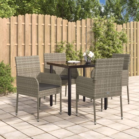 vidaXL Set comedor jardín 5 pzas y cojines ratán sintético negro gris